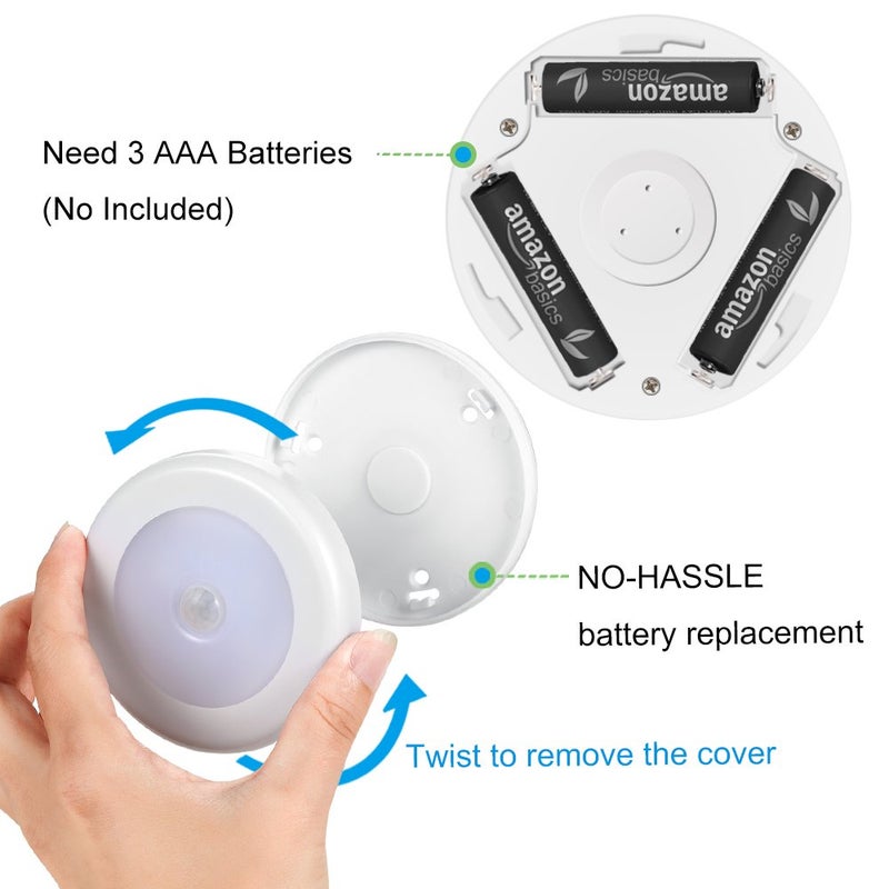 AMIR Upgraded 3.15â€ Motion Sensor Light Indoor, Cordless Battery Powered Stick on LED Night Lights for Closet, Stair, Under Cabinet, Hallway, Kitchen (White - Pack of 3) - Image 5